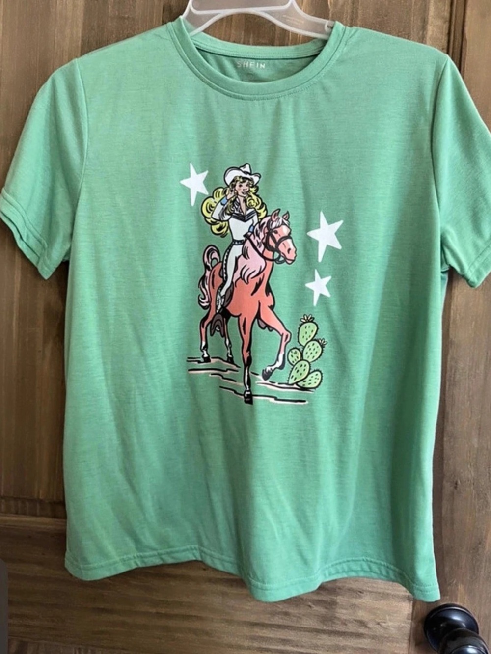SHEIN Western Cowgirl Horse Graphic T-Shirt Green